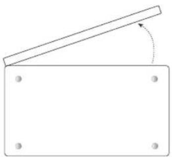 Simple line drawing of a rectangular block with a diagonal line and a rotation arrow, no text or symbols present.