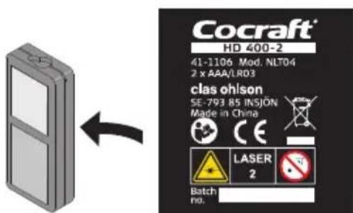 Cocraft® HD 400-2 41-1106 Mod. NLT04 2 x AAA/LRD3 clas ohlson SE-793 85 INSJÖN Made in China Laser 2 Batch no.