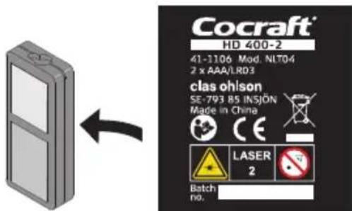 Cocraft® HD 400-2 41-1106 Mod. NL704 2 x AAA/LRD3 clas ohlson SE-793 85 INSJÖN Made in China Batch no. LASER 2 No