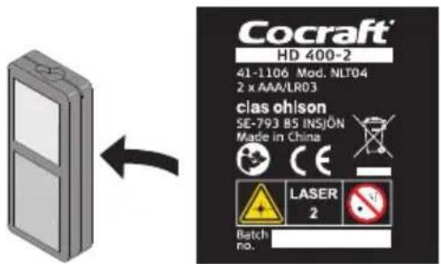 Cocraft® HD 400-2 41-1106 Mod. NLT04 2 x AAA/LR03 clas ohlson SE-793 B5 INSJÓN Made in China CE LASER 2 Batch no.
