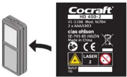 Cocraft® HD 400-2 41-1106 Mod. NLT04 2 x AAA/LR03 clas ohlson 5E-793 85 INSJON Made in China CE Laser 2 Batch no.