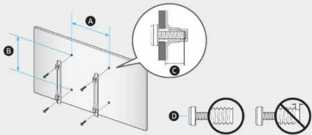 Technical diagram showing mechanical assembly with labeled components A, B, C, D and a magnified inset view of a threaded component.