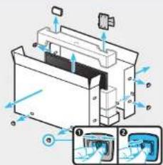 Technical diagram of a mechanical device with labeled components and directional arrows indicating motion or assembly.