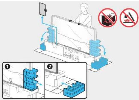 Diagram illustrating a mechanical process with labeled steps and no-smoking symbols, showing components like a device and assembly.