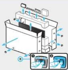 Technical diagram of a mechanical device with labeled components and directional arrows indicating motion or flow