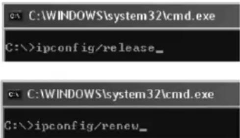 C:\WINDOWS\system32\cmd.exe C:\>ipconfig/release_