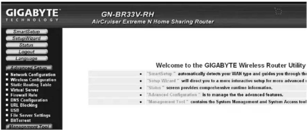 GIGABYTE GN-BR33V-RH - Åpne konfigurasjonsmenyen i routern - 3