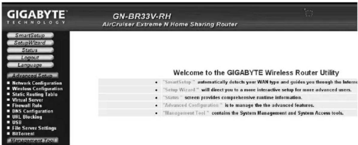 GIGABYTE GN-BR33V-RH - Öppna konfigurationsmenyn i routern - 3