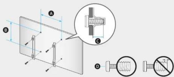 Technical diagram showing mechanical assembly with labeled components A, B, C, and D, including a magnified inset of a bolt detail view.