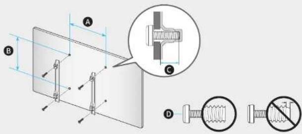 Technical diagram showing mechanical assembly with labeled components A, B, C, D and a magnified inset view of a threaded component.