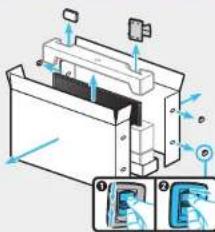 Technical diagram of a mechanical device with labeled components and directional arrows indicating motion or assembly.