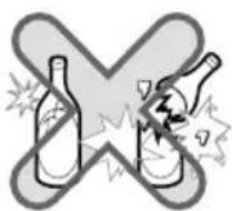 Warning symbol showing a bottle crossed out with a broken glass and a lightning bolt, indicating chemical hazard or toxicity.