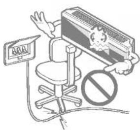 Safety warning illustration showing a person holding a 'RRU' sign and a device with a warning symbol.