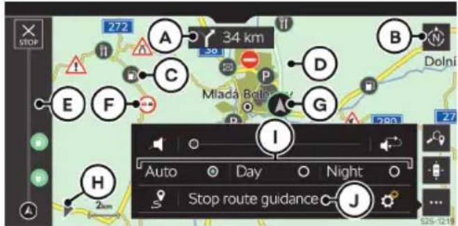 STOP 272 34 km A C D B E F G Mladá Bolié Dolní I Auto Day Night Stop route guidance J 2km 525-1219