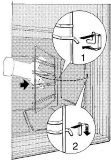 Technical diagram showing two mechanical assembly steps with labeled components and directional arrows indicating motion or movement.