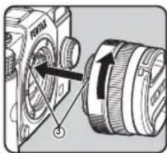 RICOH Q7 - 3カメラとレンズのマウント 指標(赤点/③)を合わせて 差し込み、レンズを右に回す - 1