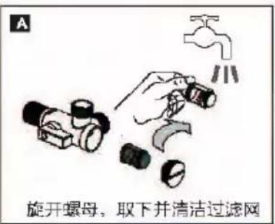 A 旋开螺母,取下并清洁过滤网