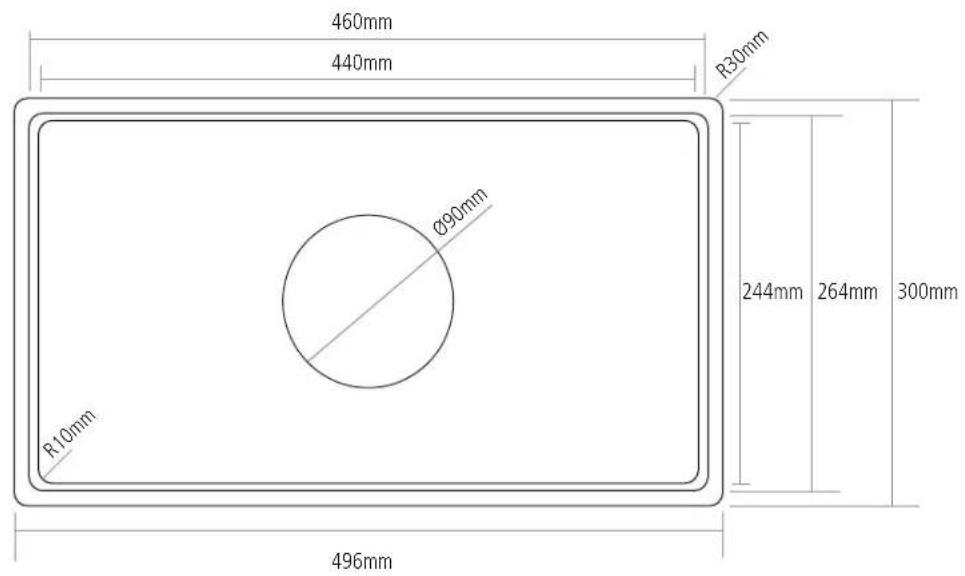 460mm 440mm R30mm Ø90mm 244mm 264mm 300mm R10mm 496mm