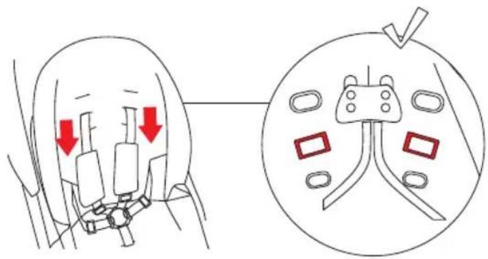 Diagram illustrating a mechanical or electrical component with red arrows indicating downward motion and a magnified view showing internal components.