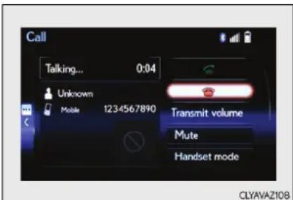 Call Talking... 0:04 Unknown Mobile 1234567890 Transmit volume Mute Handset mode CLYAVAZ10B