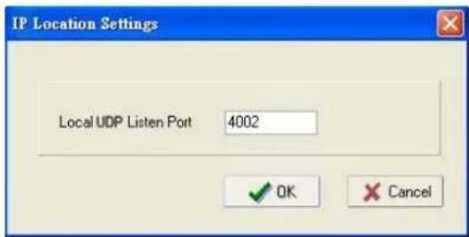 IP Location Settings Local UDP Listen Port 4002 OK Cancel