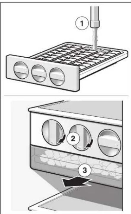 Egy mechanikus eszköz háromlépéses folyamatát ábrázoló diagram, 1., 2. és 3. lépésekkel jelölve.