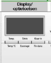 Display/ optietoetsen Temp. Tmin Klaar in Temp.°C Essorage Fin dana