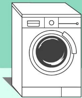 Line drawing of a single washing machine with front panel and side control buttons (no text or symbols)