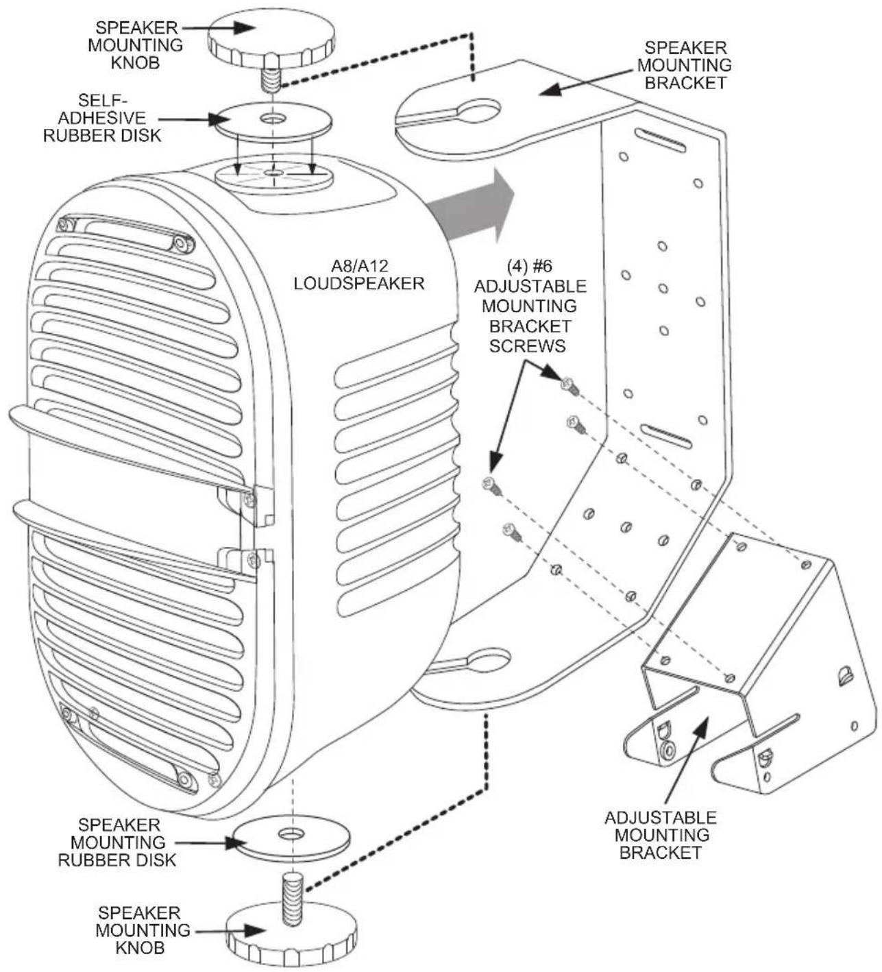 Bogen TMA812 - Attach A8/A12 Speaker and Speaker Mounting Bracket to the Adjustable Mounting Bracket - 1