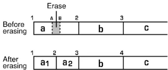 Erase Before erasing 1 A B 2 3 a b c After erasing 1 2 3 4 a1 a2 b c
