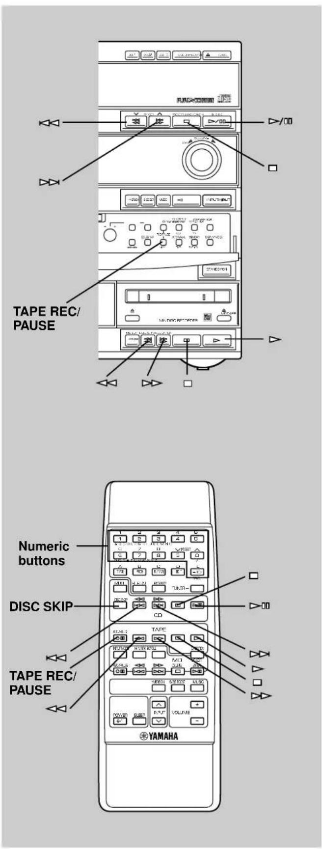 TAPE REC/ PAUSE Numeric buttons DISC SKIP TAPE REC/ PAUSE YAMAHA