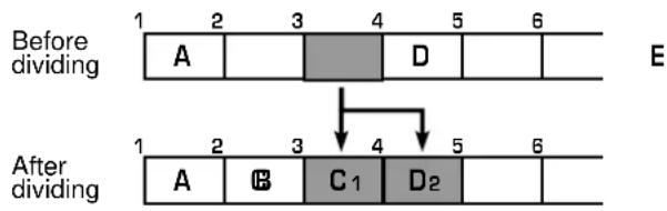 Before dividing A D E After dividing A B C1 D2 1 2 3 4 5 6
