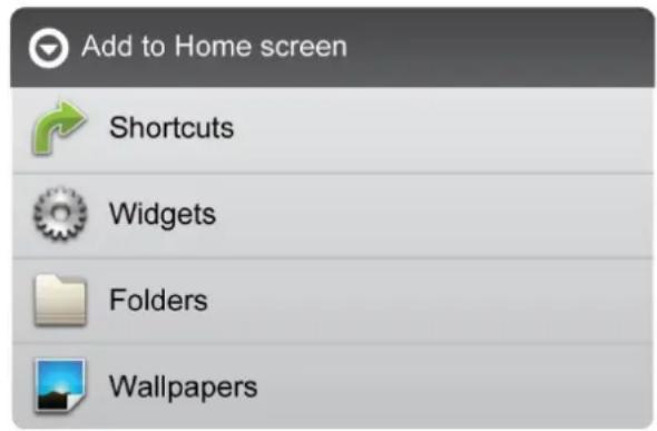 Add to Home screen Shortcuts Widgets Folders Wallpapers
