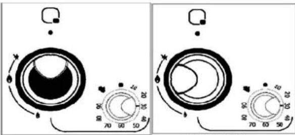 Technical diagram showing two circular dial gauges with numbered ranges and adjustment arrows, likely illustrating a mechanical or electrical design concept.