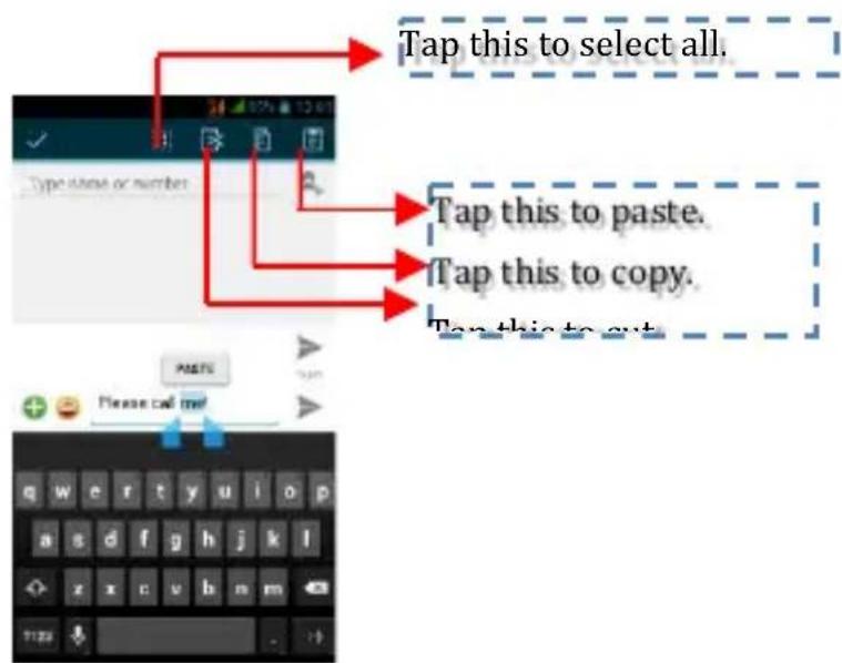 Tap this to select all. Tap this to paste. Tap this to copy. Tap this to cut. Please call me!