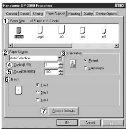 PANASONIC DP-150PA - Paper/Layout (Papírméret/Elrendezés) fül - 1