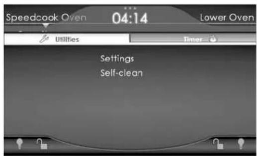Speedcook Oven 04:14 Lower Oven Utilities Timer Settings Self-clean