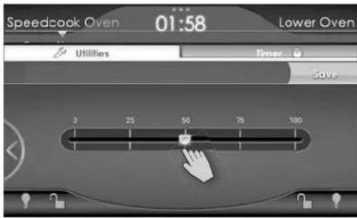 Speedcook Oven 01:58 Lower Oven Utilities Timer Save 0 25 50 75 100