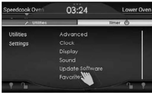 Speedcook Oven 03:24 Lower Oven Utilities Settings Advanced Clock Display Sound Update Software Favorite