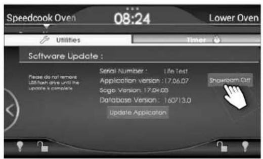 Speedcook Oven 08:24 Lower Oven Utilities Timer Software Update : Please do not remove USB from drive until the update's complete Serial Number : Life Test Application version :17.06.07 Sage Version : 17.04.03 Database Version : 160713.0 Update Application Showborn Off