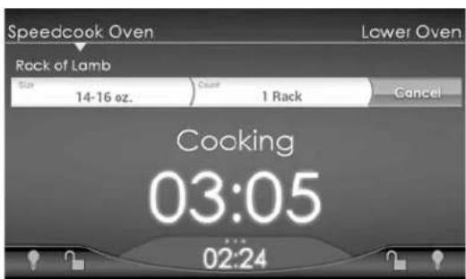 Speedcook Oven Rock of Lamb 14-16 oz. Count 1 Rack Lower Oven Cancel Cooking 03:05 02:24