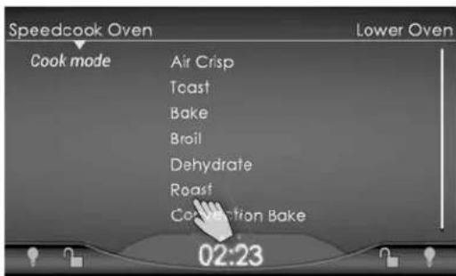 Speedcook Oven Cook mode Air Crisp Toast Bake Broil Dehydrate Roast Collection Bake 02:23 Lower Oven