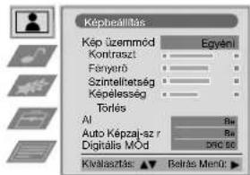 Képheállítás Kép üzemmód Egyénl Kontraszt Fenyerő Szintellhetség Képélesség Törlés AI Auto Képzaj-sz r Digitális Mód Bra Bra Dnc Bc Kivatsztás: ▼ Beirás Menó: ▶