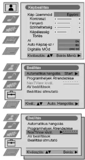 Képbeállítás Kép üzemmód Egyőni Kontraszt Fényerő Szintellhetség Képélesség Törlés AI UN Auto Képzaj-sz r B0 Digitalis MÓd DRC 500 Kiválasztás: ▲ Beirás Merű: Beállítás Automatikus hangolás Start ▶ Programhelyek Átrendezése NextView kival. ---- AV beállítások Beállítási útmutató Kival.: ▲ Auto. Hangolás: Beállítás Automatikus hangolás Programhelyek Átrendezése NextView kival. ---- AV beállítások Beállítási útmutató Kiválasztás: ▲ Beirás:
