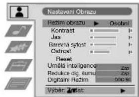Nastaveni Obrazu Nezim obrazu Osobni Kontrast Jas Barevná systost Ostrost Reset Uměla intelligence Zap Reducec dig sumu Digitalní Hezim DRC.BI Vyber Zerat