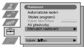Nastavoni Automaticke isoléni Thosní programů Vyber NexView AV predvolby Manusní nestaveni Vybr: A:50:1