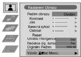 Nastaveni Obrazu Režim obrazu Osobni Kontrast 1# Jas 1# Barevná systost 1# Ostatost 1# Reset Umělá intelligence Zmp Redukos dig. sumu 7mp Digitální Režim 500.56 Vývěr: Zámát Menu: