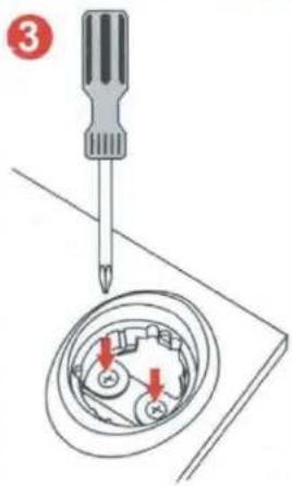 Diagram showing screwdriver tip working on a mechanical component with two red arrows indicating direction of movement or repair.