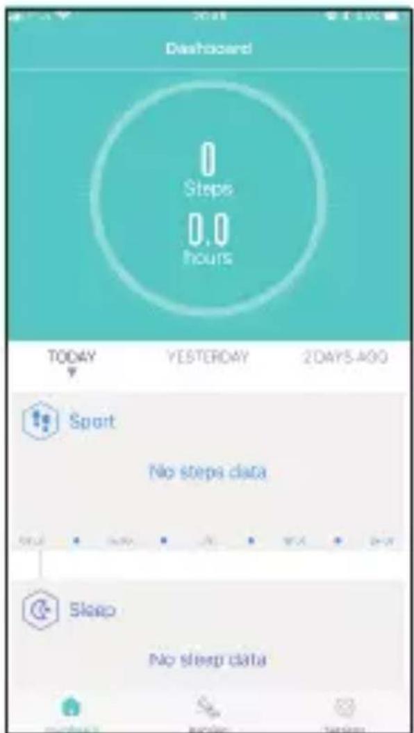 Dashboard Steps 0.0 hours TODAY YESTERDAY 2015-09 Sport No steps data Sleep No sleep data