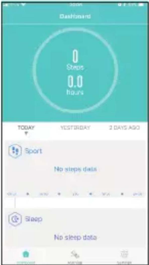 Dashboard Steps 0.0 hours TODAY YESTORARY 2 DAYS AGO Sport No steps data Sleep No sleep data